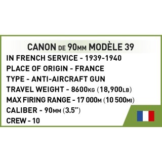 COBI Canon De 90mm Modelle 39 – Historisches Kriegsmuseum Set, 217 Teile, Maßstab 1:35